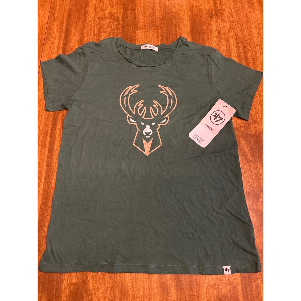 47 Brand Milwaukee Bucks T-Shirt Womens Medium Green New NBA Logo Tee 40035